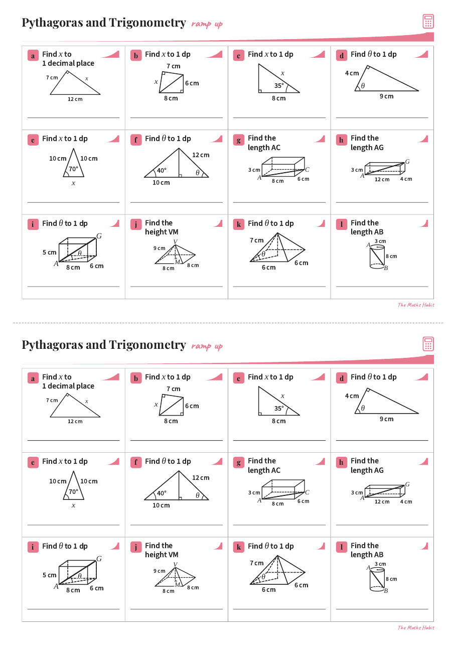 Ramp up: Pythagoras and trigonometry in 2D and 3D, first page