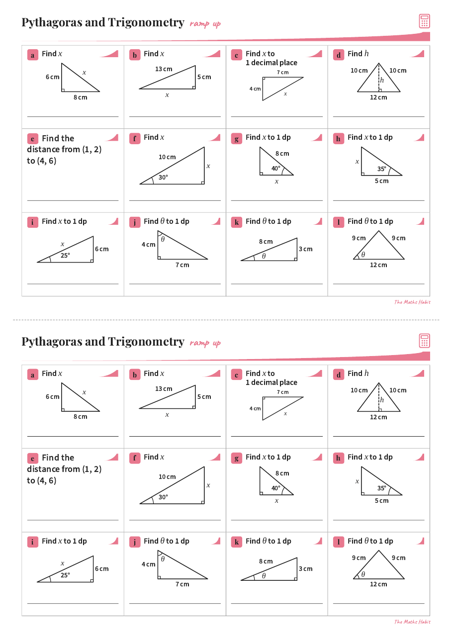 Ramp up: Pythagoras and trigonometry, first page