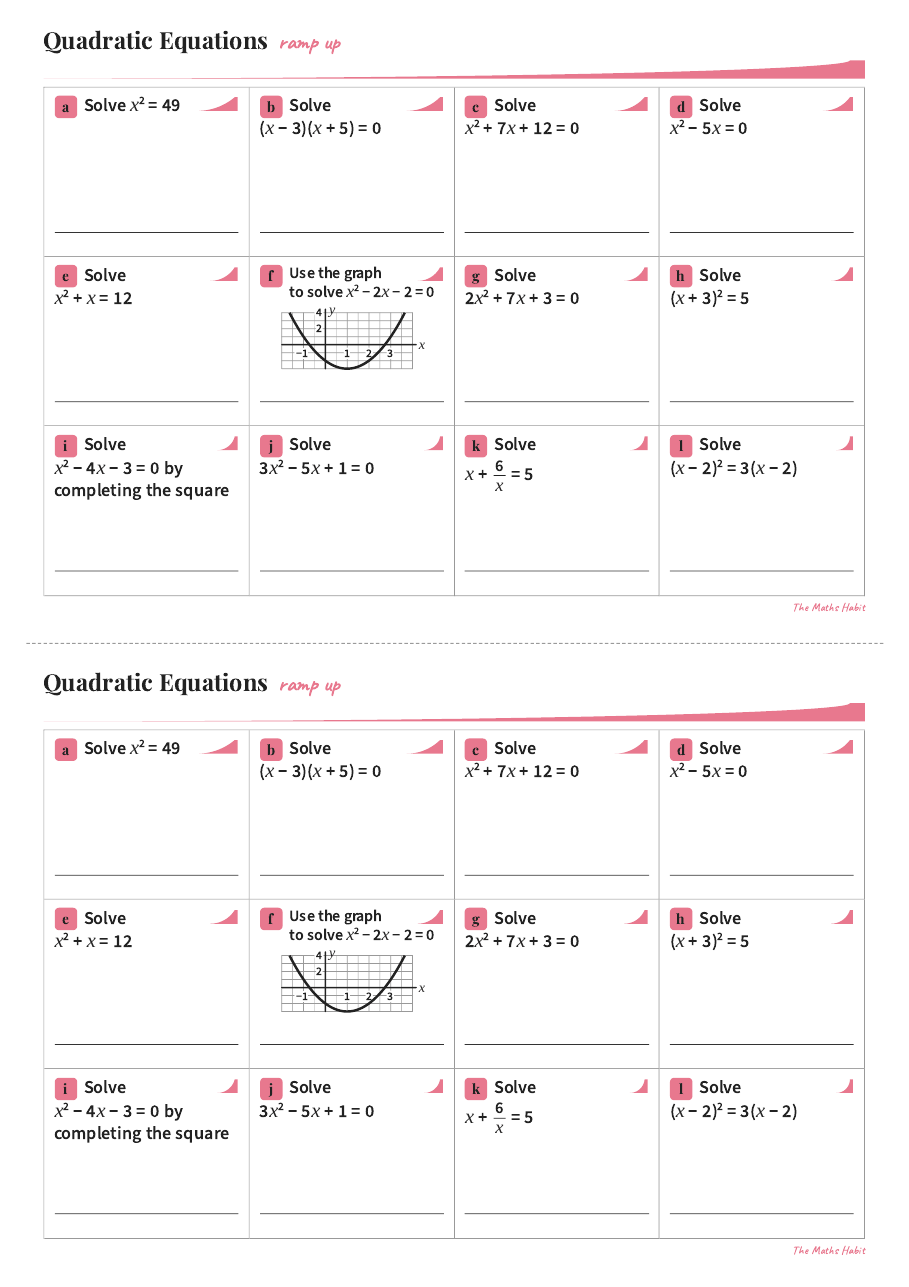 Ramp up: quadratic equations, first page