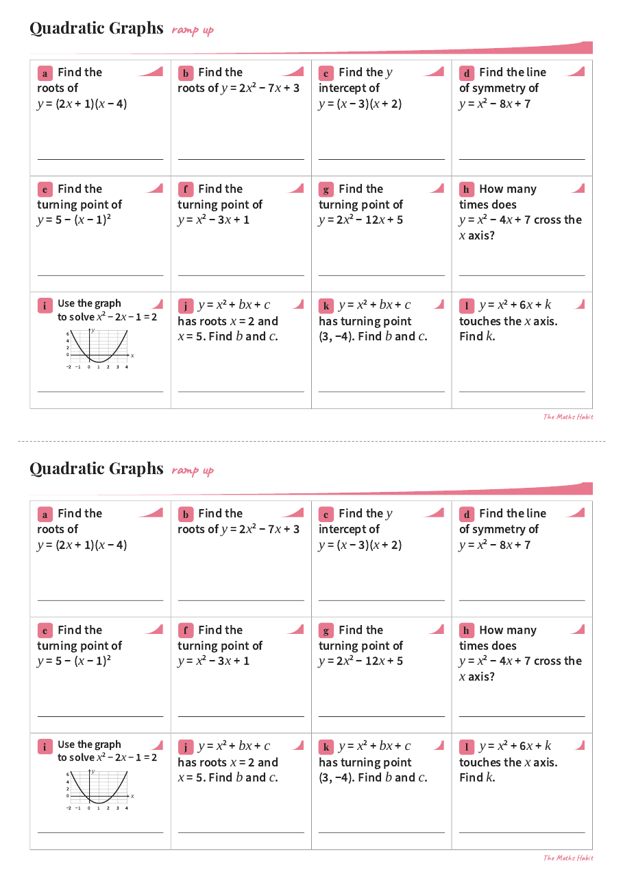Ramp up: quadratic graphs, Stretch, first page