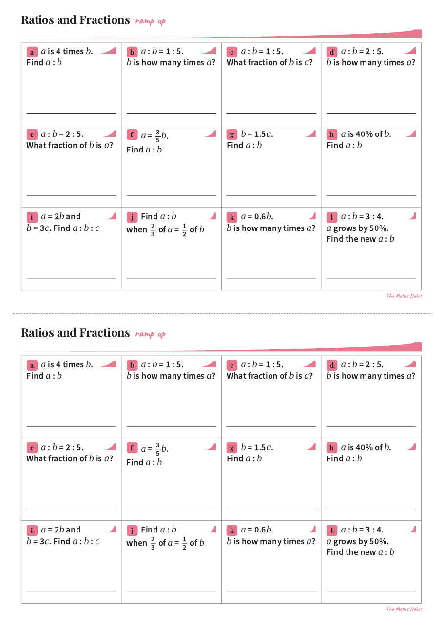 Ramp up: ratios and fractions, first page