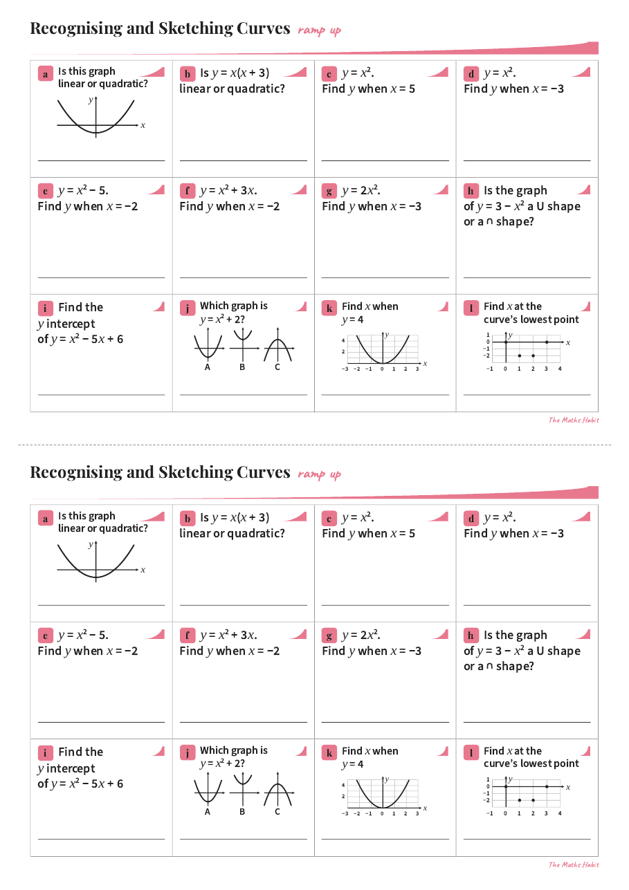 Ramp up: recognising and sketching curves, first page