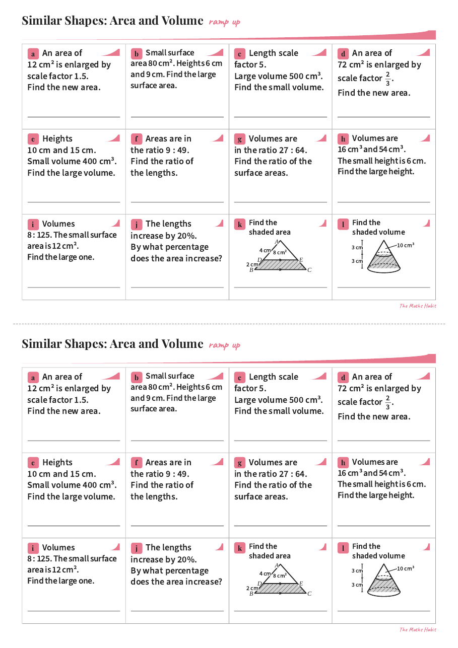 Ramp up: similar shapes, area and volume, Stretch, first page