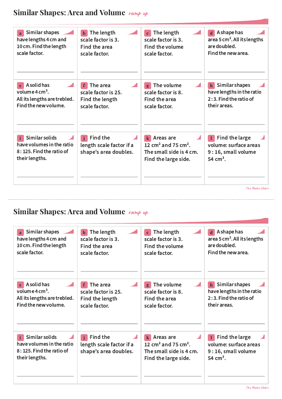Ramp up: similar shapes, area and volume, first page