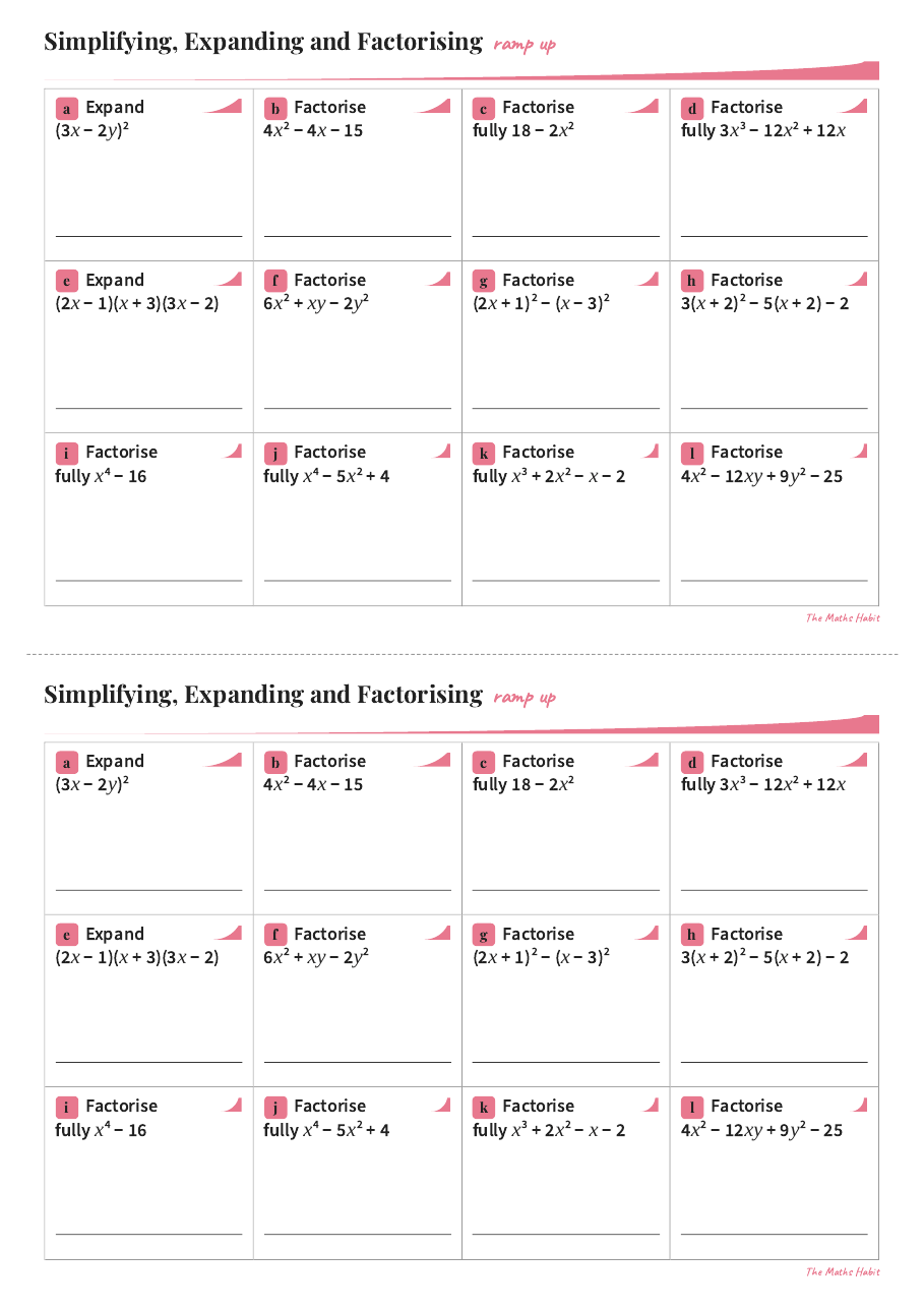 Ramp up: simplifying, expanding and factorising, Extend, first page