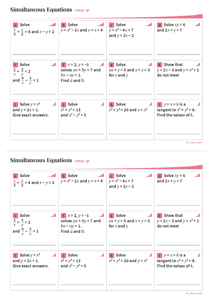 Ramp up: simultaneous equations, Extend, first page