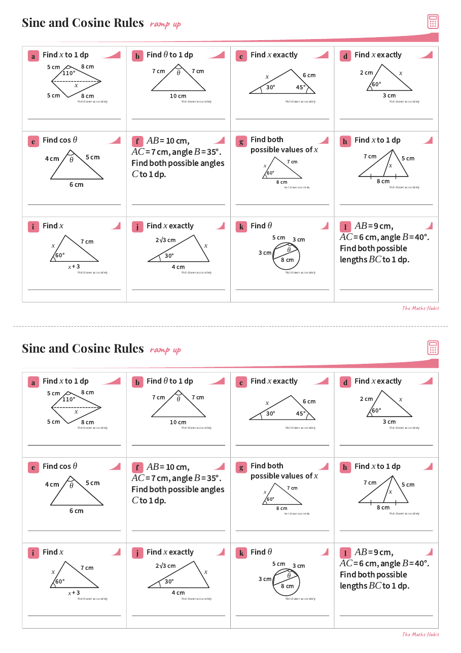 Ramp up: sine and cosine rules, Extend, first page