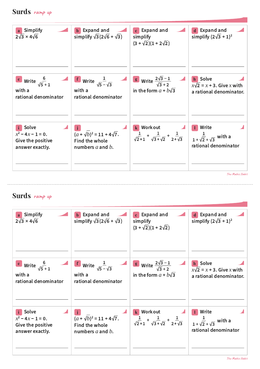 Ramp up: surds, Extend, first page