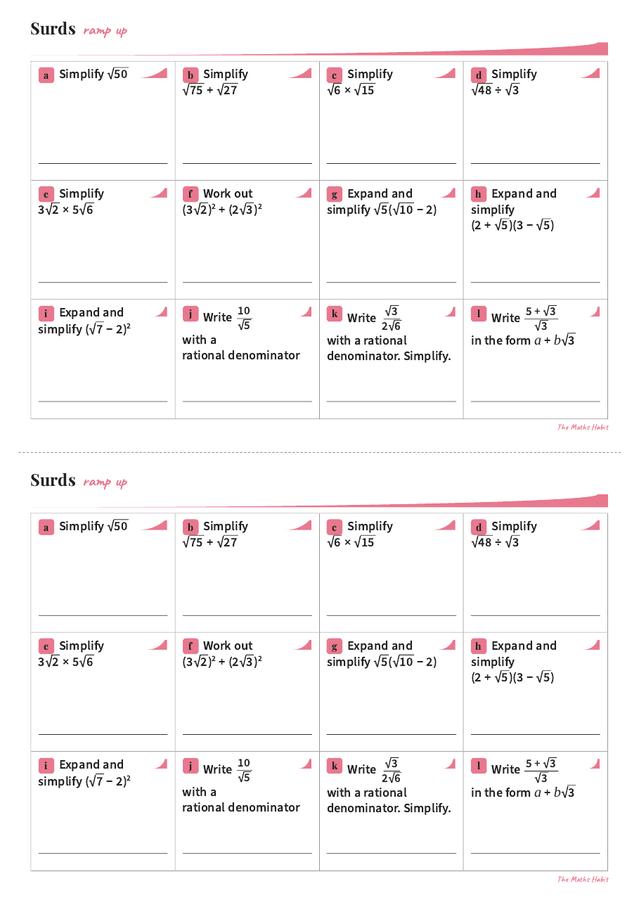Ramp up: surds, Stretch, first page