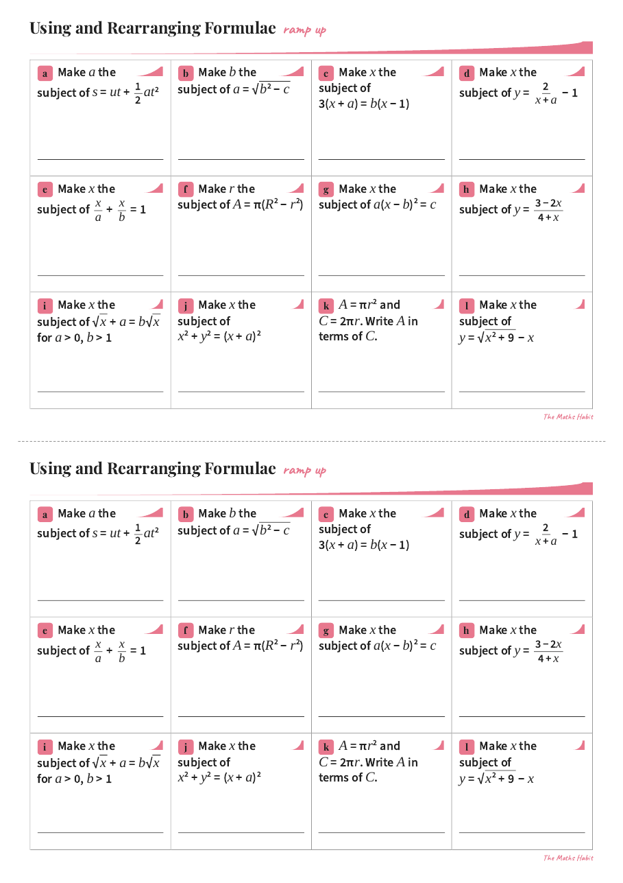 Ramp up: using and rearranging formulae, Extend, first page