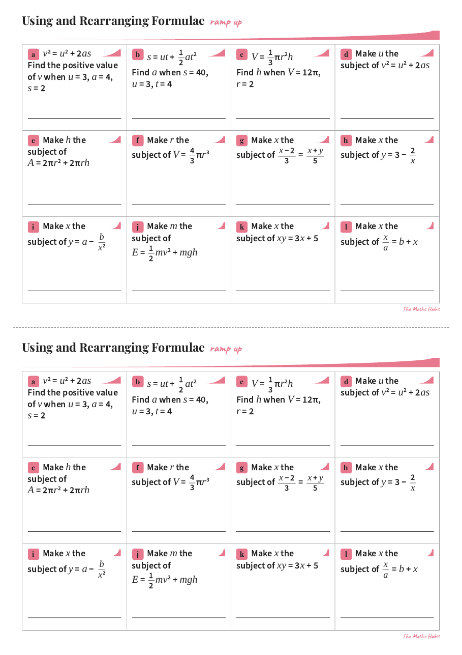 Ramp up: using and rearranging formulae, Stretch, first page