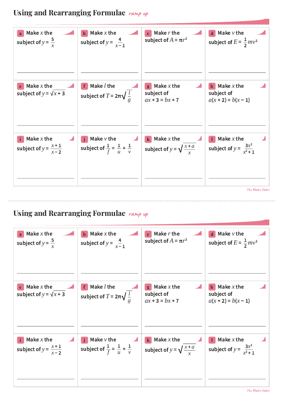 Ramp up: using and rearranging formulae, first page