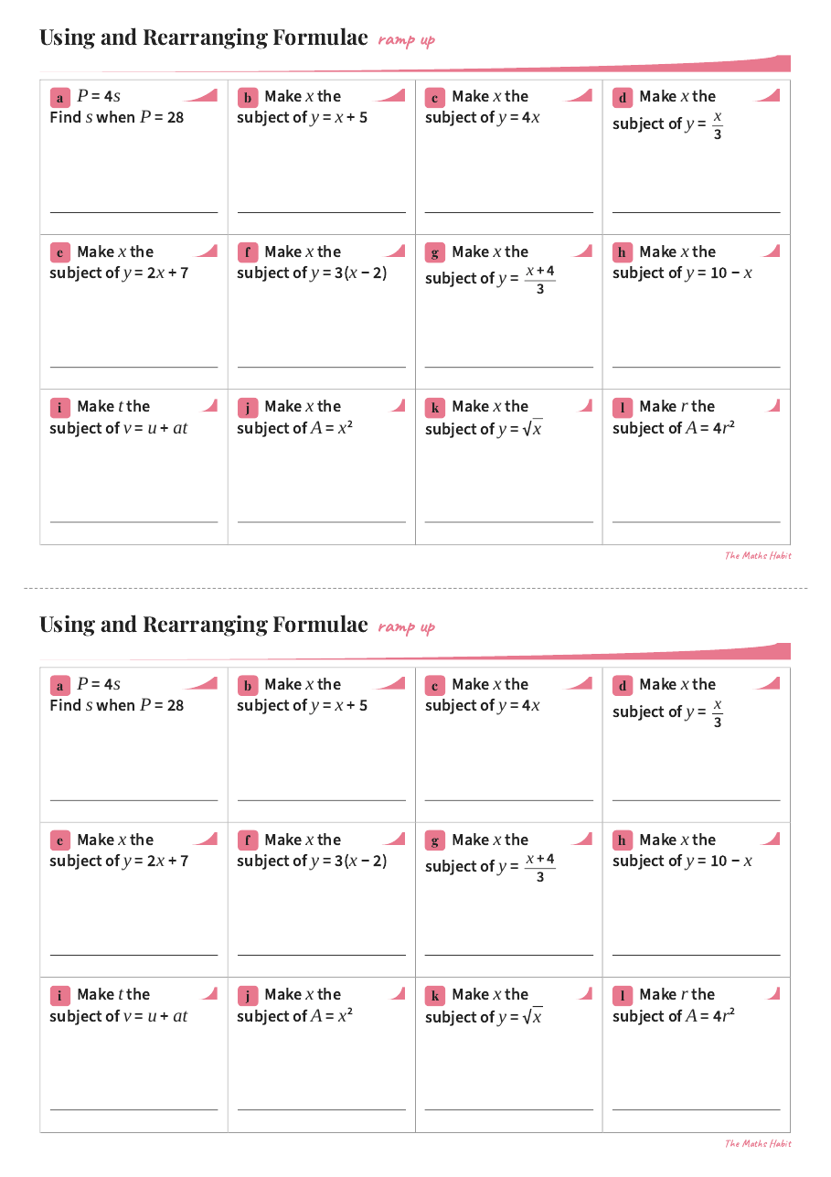 Ramp up: using and rearranging formulae, first page