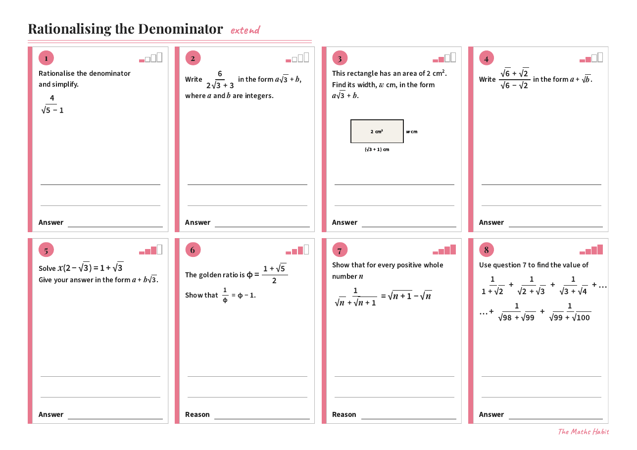 Rationalising the denominator, Extend, first page