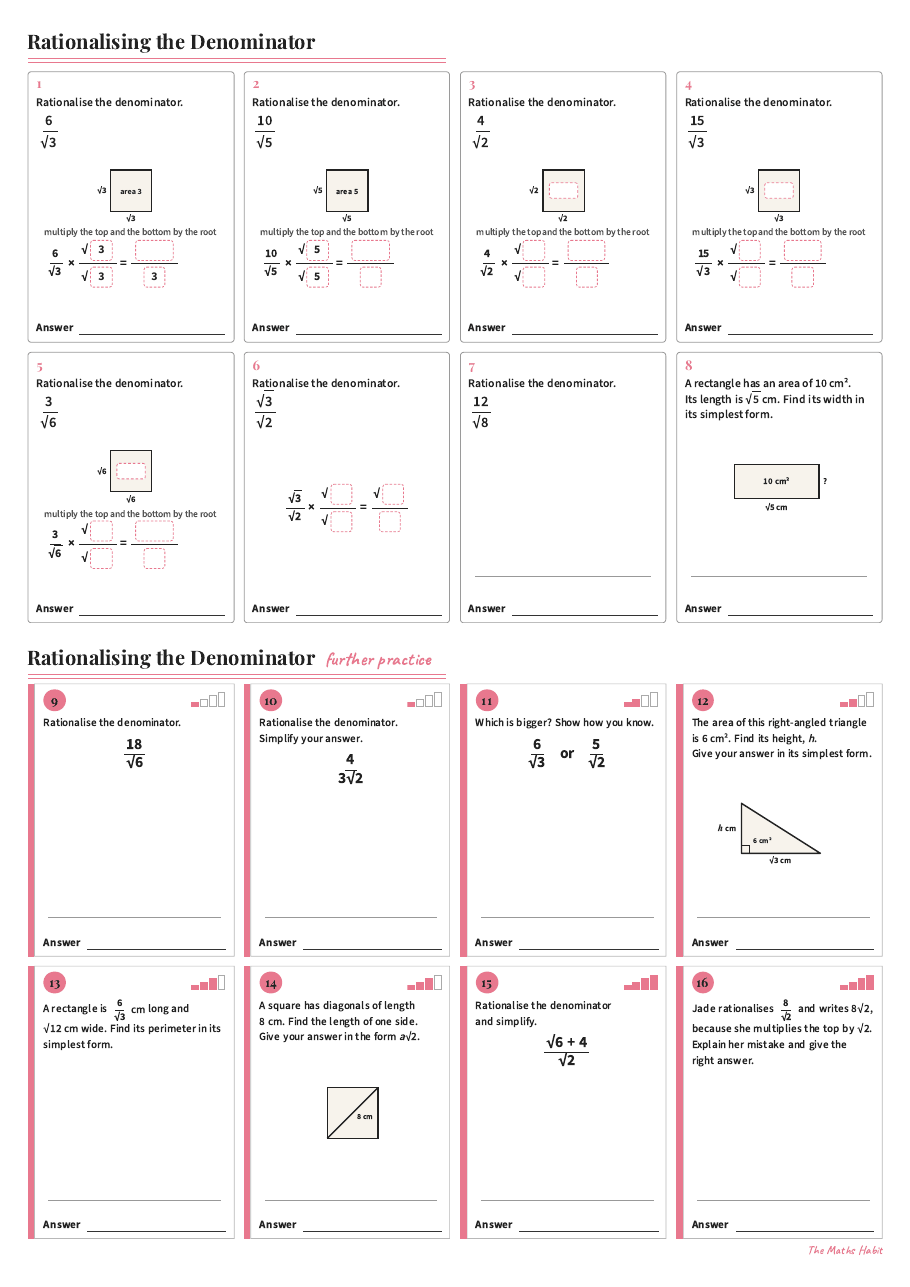 Rationalising the denominator, first page