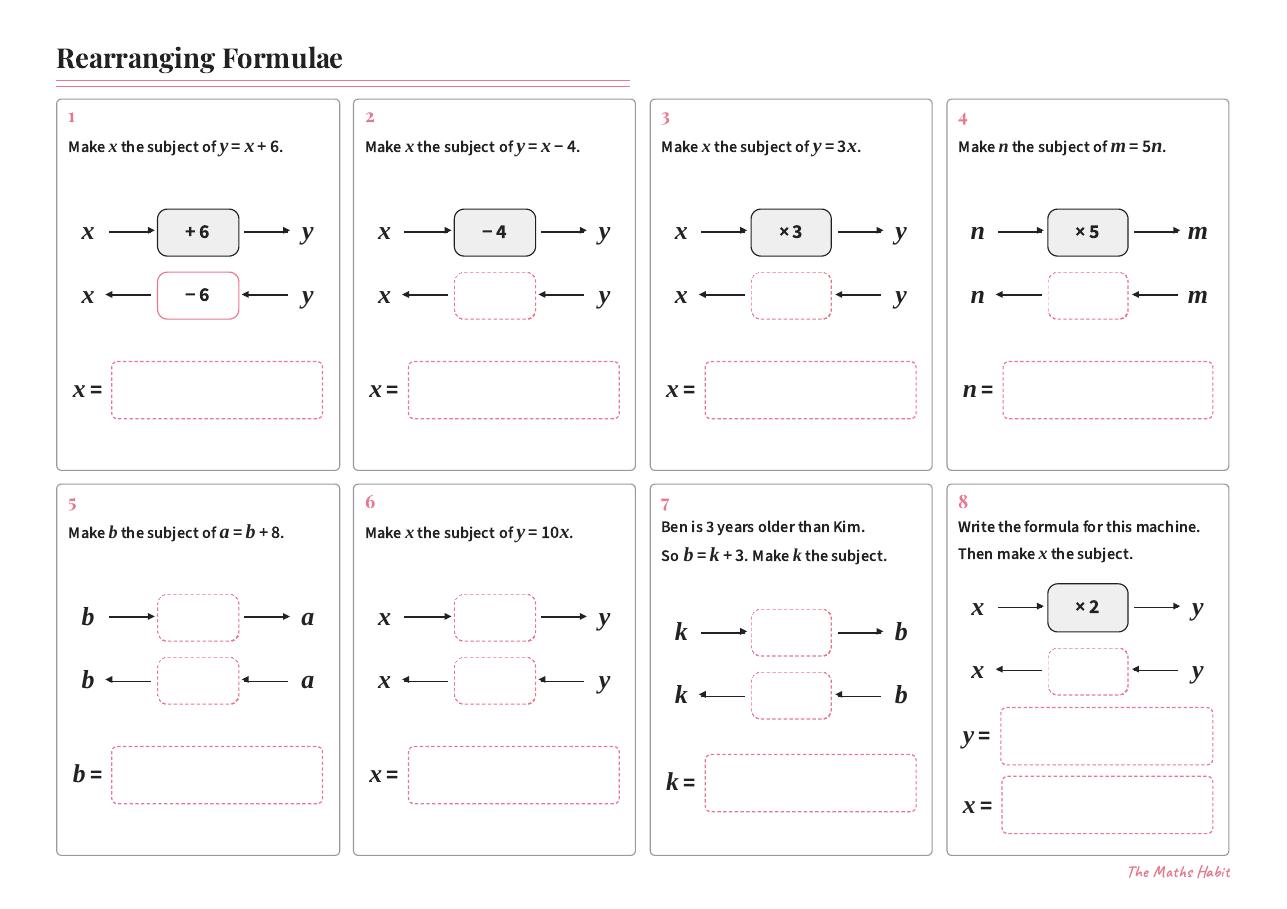 Rearranging formulae, first page