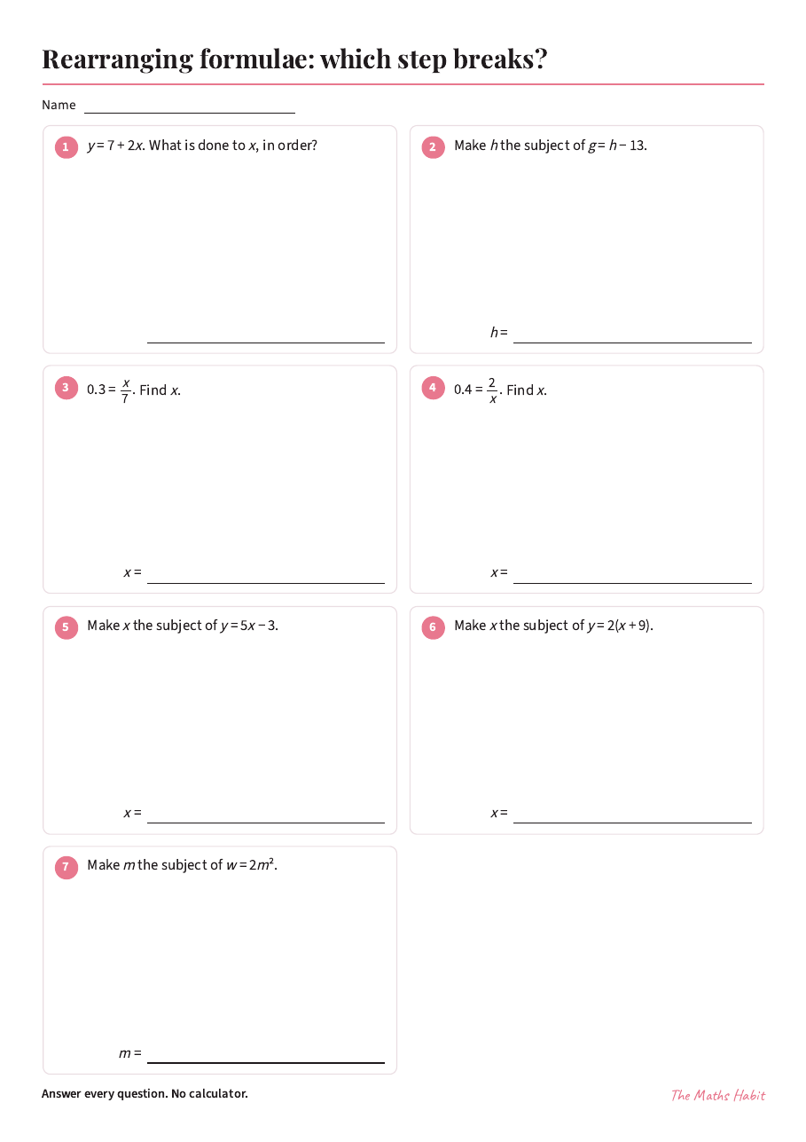 Rearranging formulae: which step breaks?, first page