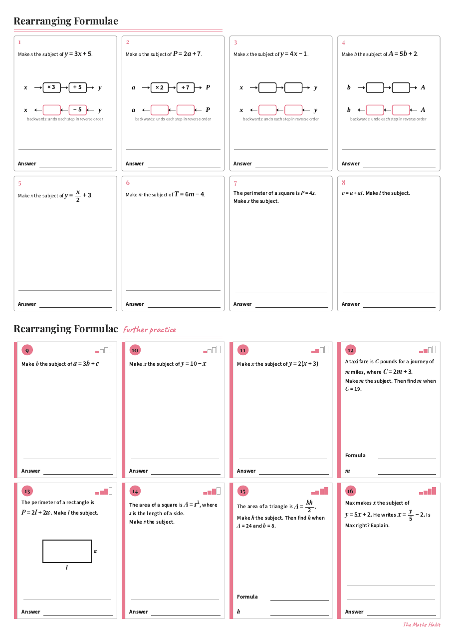 Rearranging formulae, first page