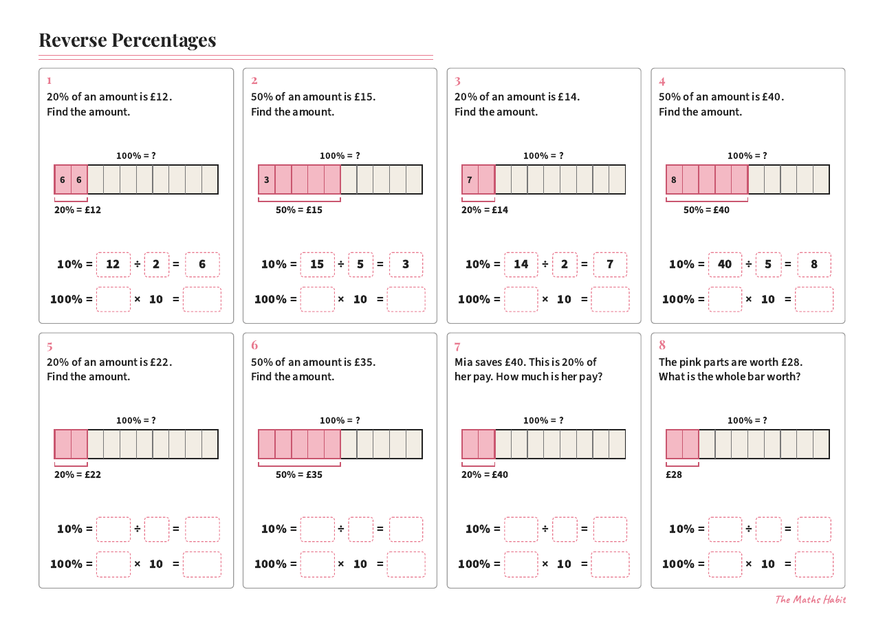 Reverse percentages, first page
