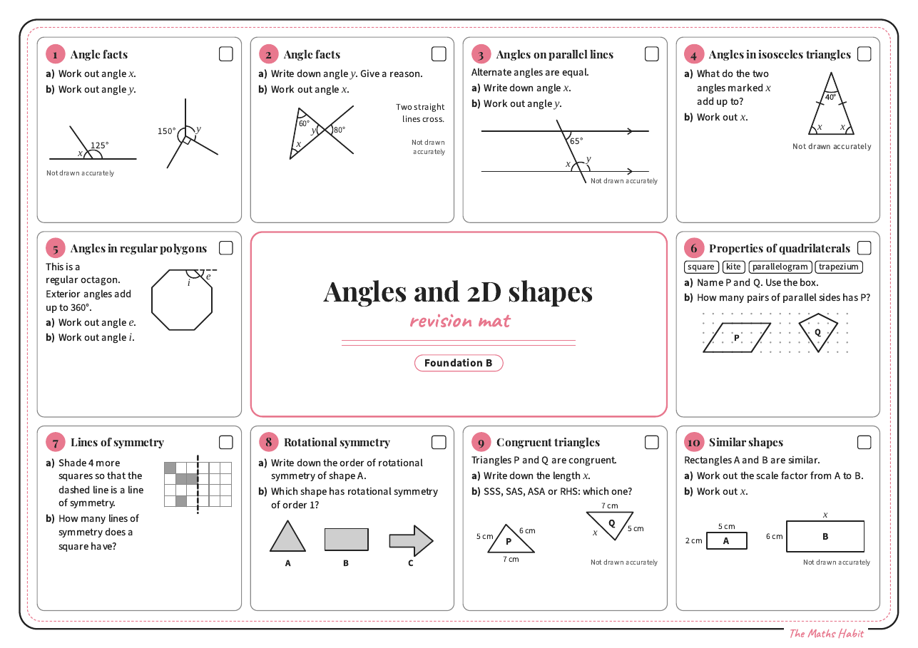 Revision mat: angles and 2D shapes, Foundation B, first page