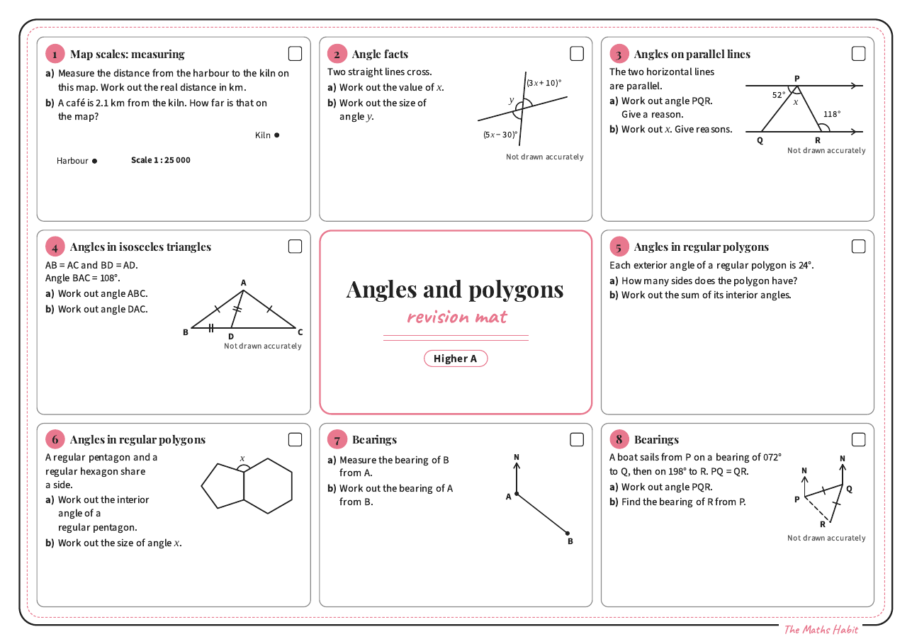 Revision mat: angles and polygons, Higher A, first page