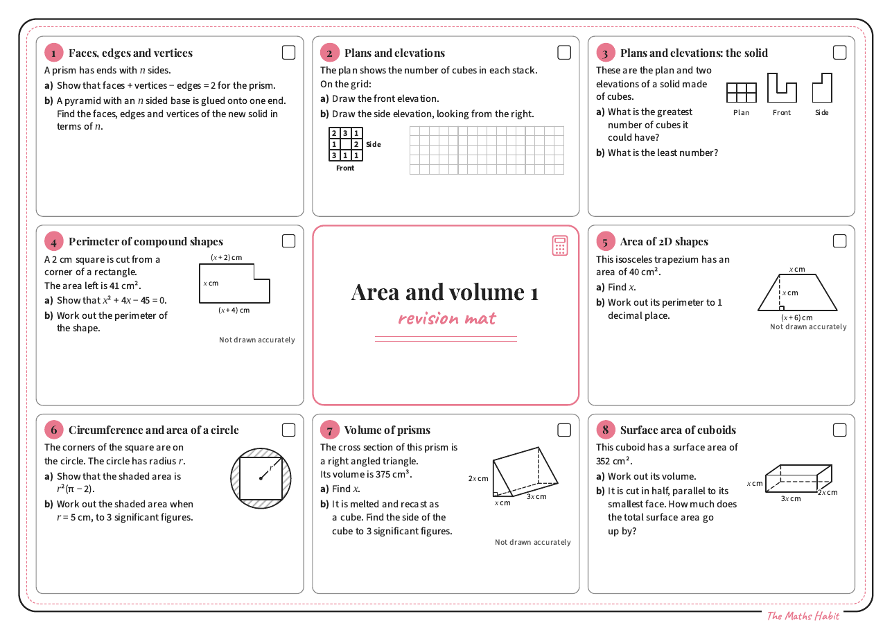 Revision mat: area and volume 1, Extend, first page
