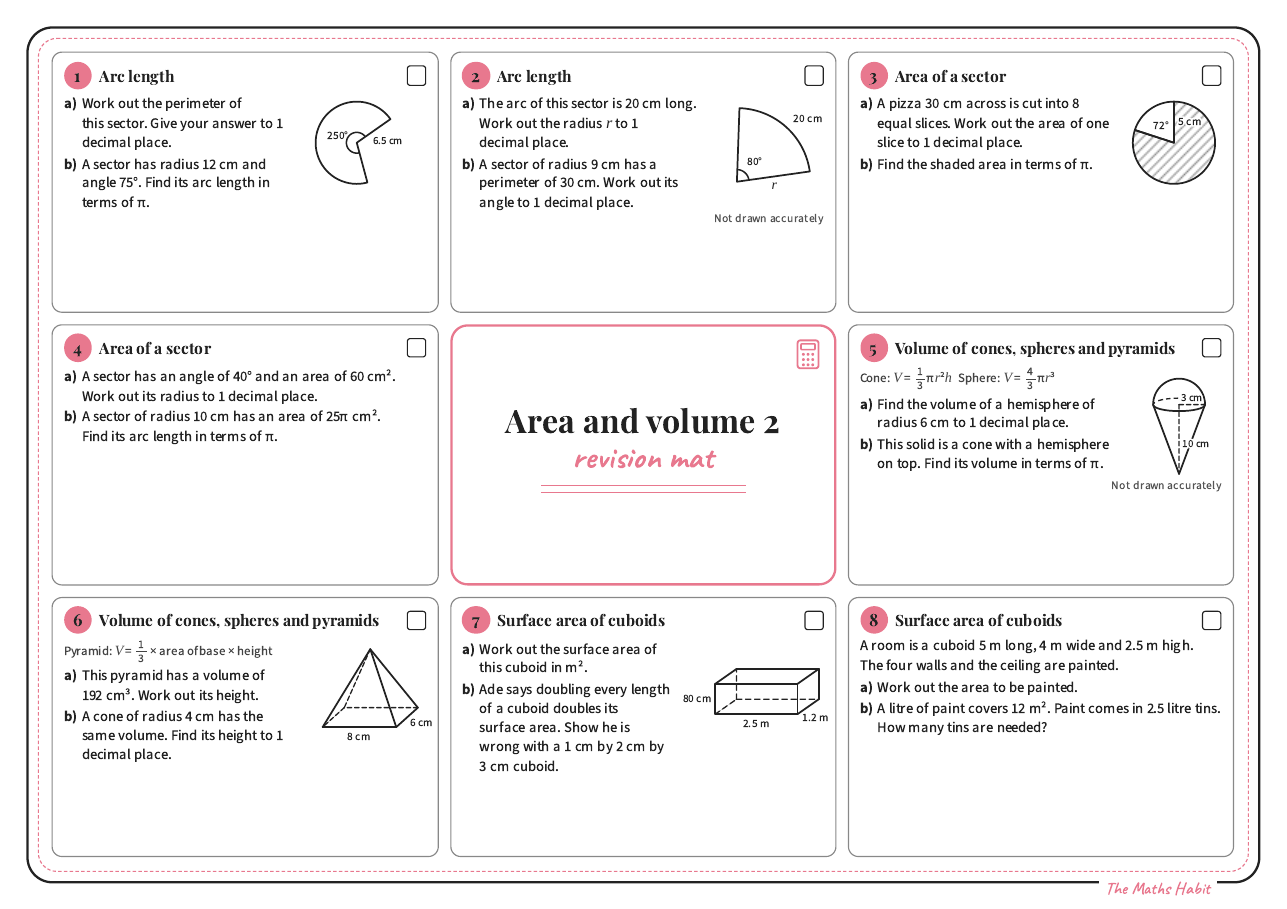 Revision mat: area and volume 2, Stretch, first page