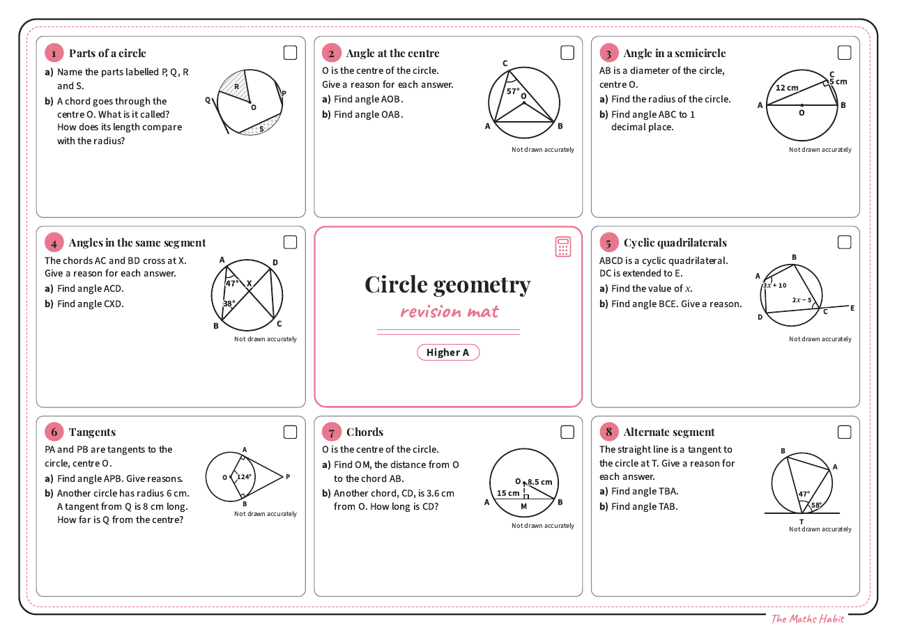Revision mat: circle geometry, Higher A, first page