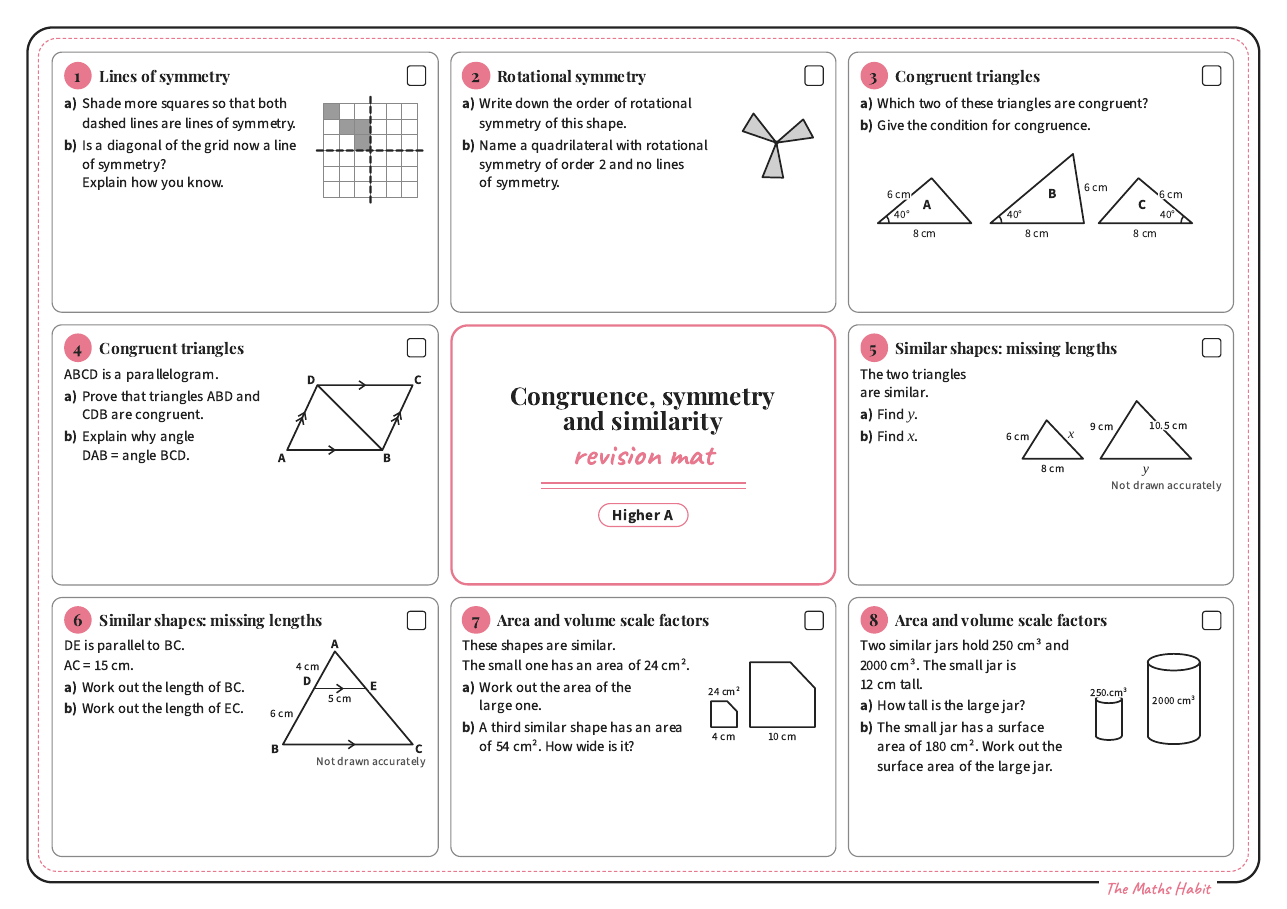 Revision mat: congruence, symmetry and similarity, Higher A, first page