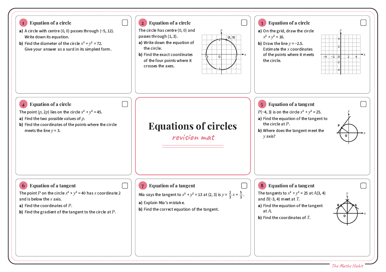 Revision mat: equations of circles, Stretch, first page