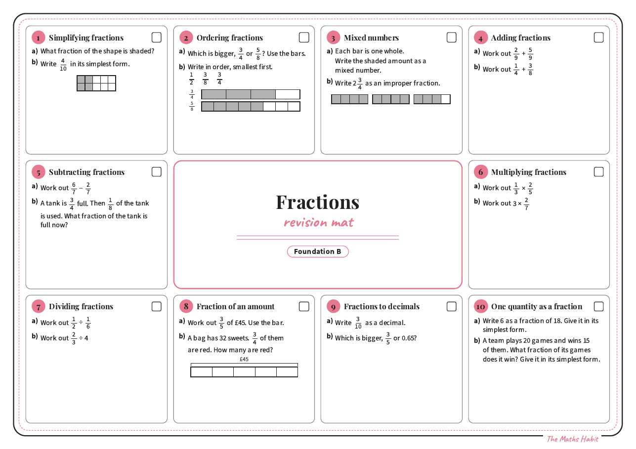 Revision mat: fractions, Foundation B, first page