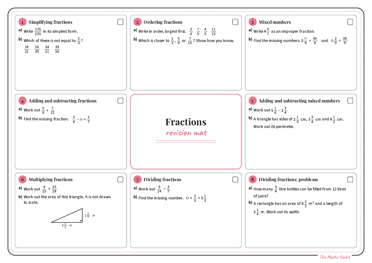 Revision mat: fractions, Stretch, first page