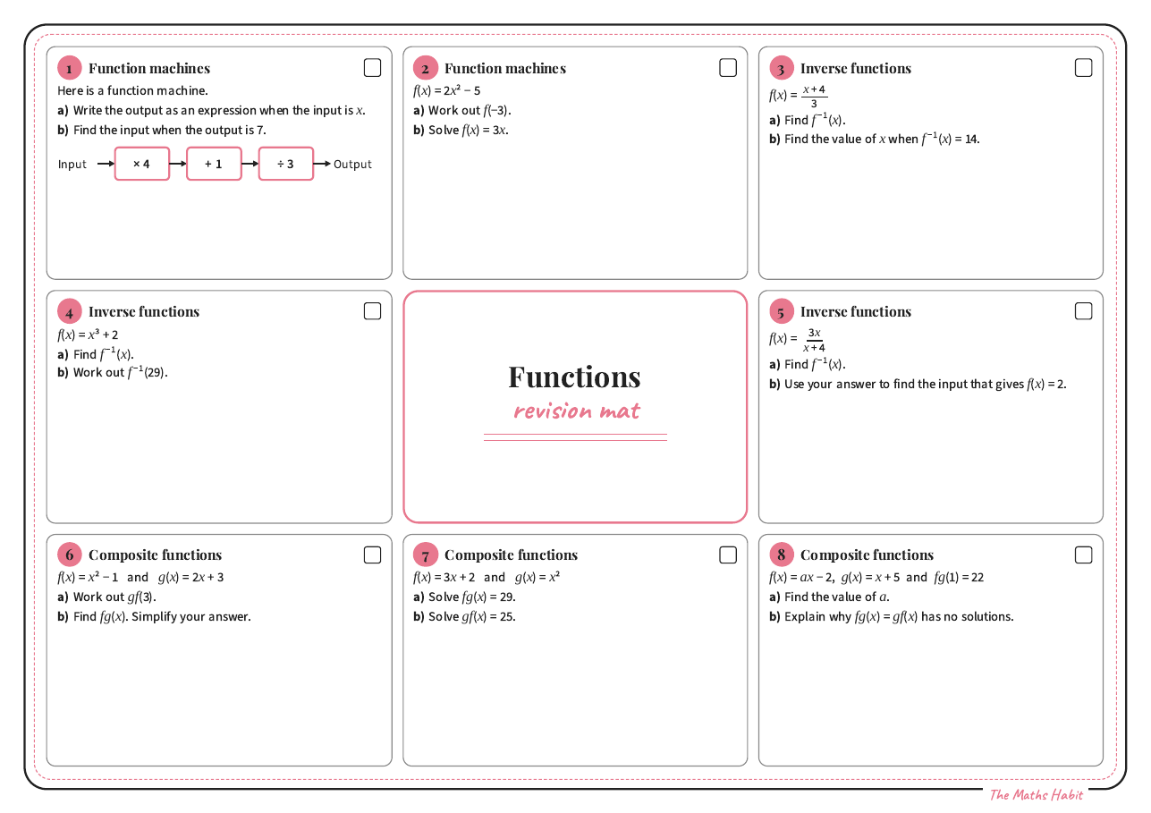 Revision mat: functions, Stretch, first page