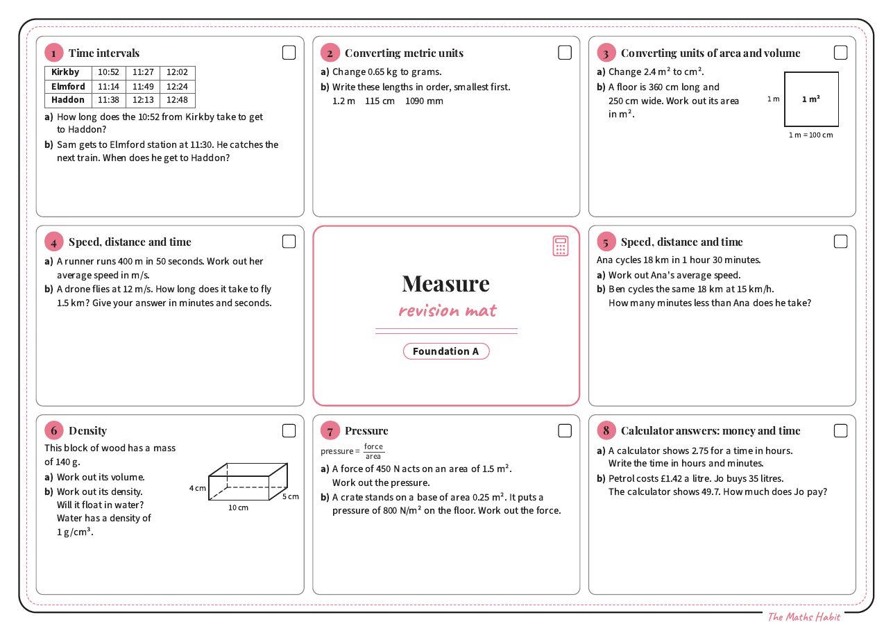 Revision mat: measure, Foundation A, first page