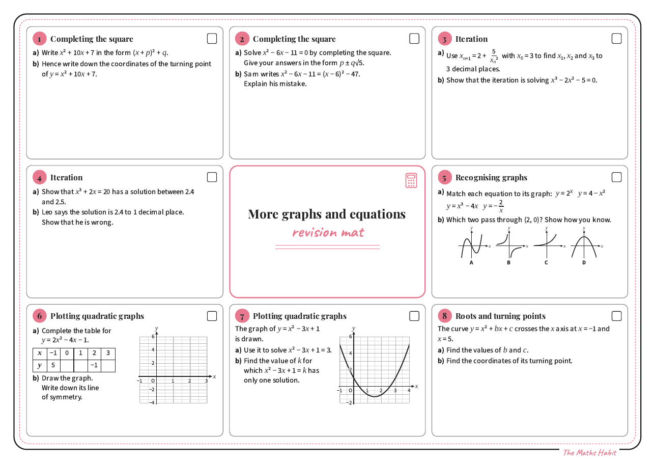 Revision mat: more graphs and equations, Stretch, first page