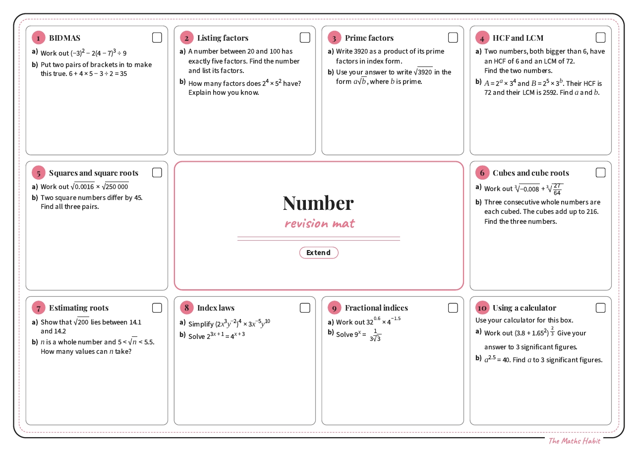 Revision mat: number, Extend, first page