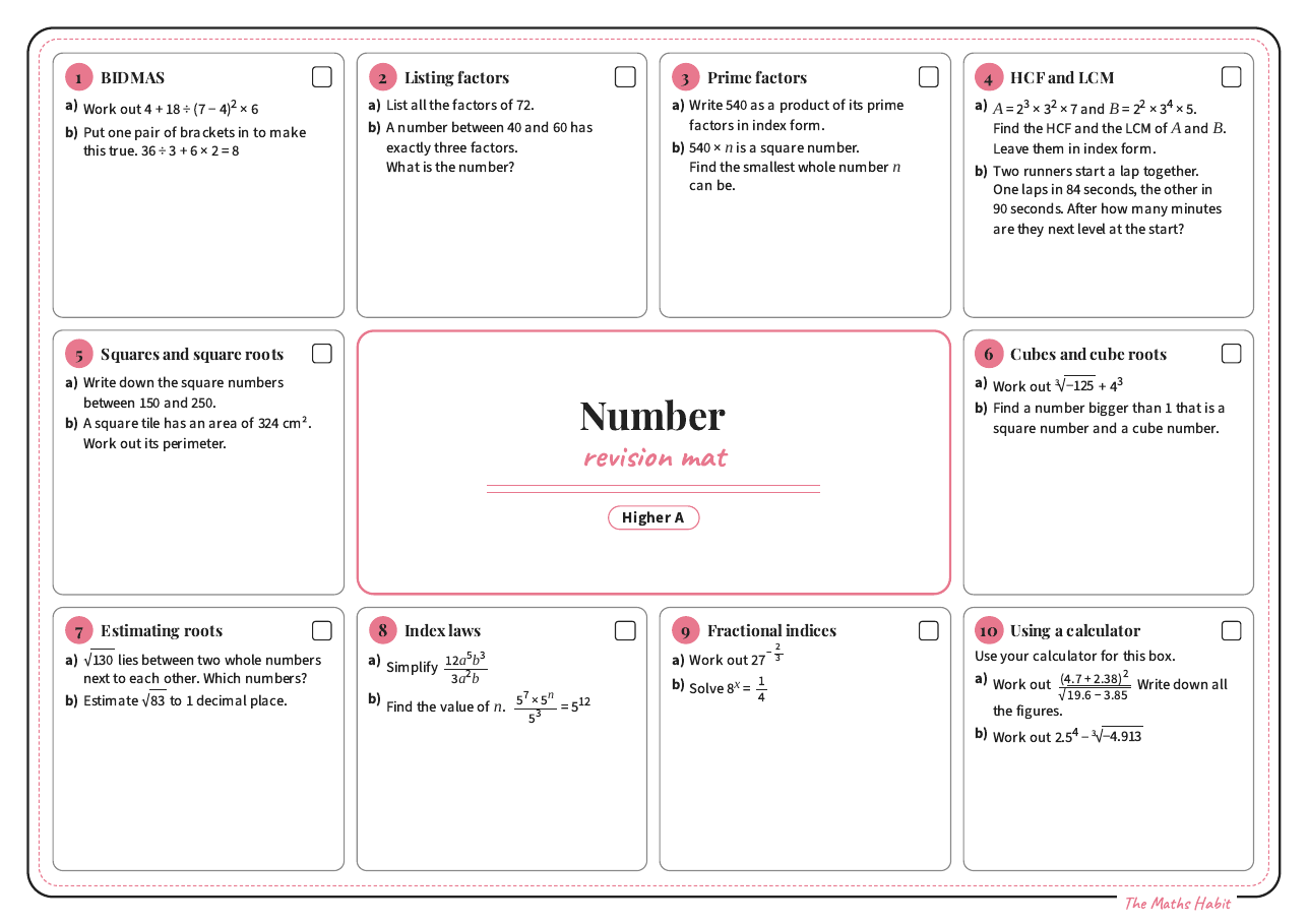 Revision mat: number, Higher A, first page