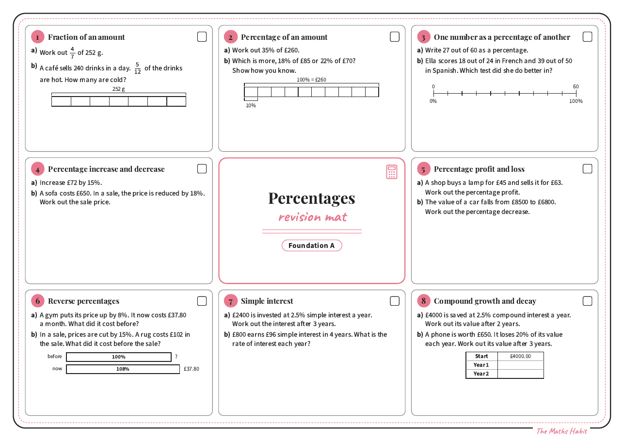 Revision mat: percentages, Foundation A, first page