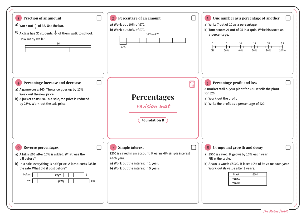 Revision mat: percentages, Foundation B, first page