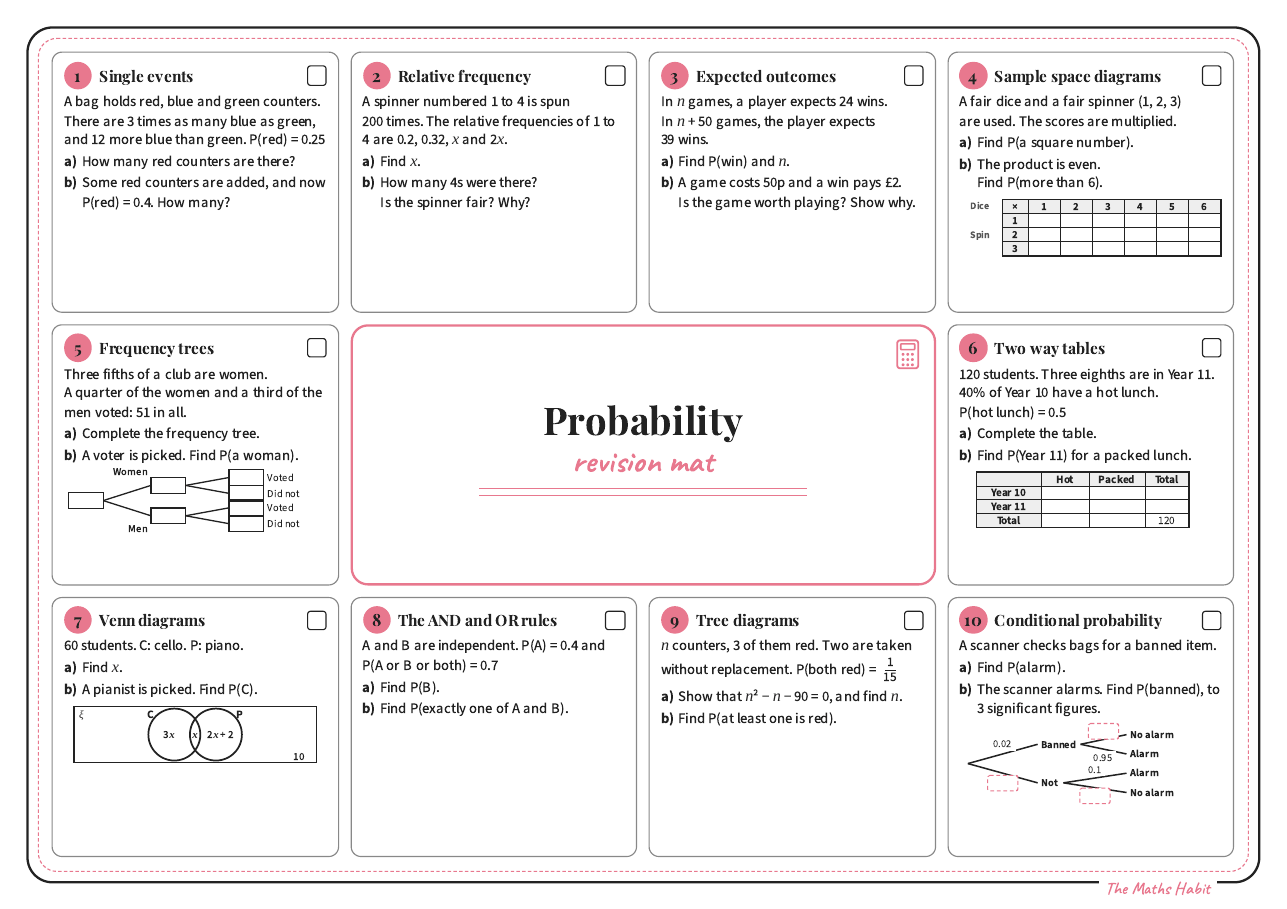 Revision mat: probability, Extend, first page