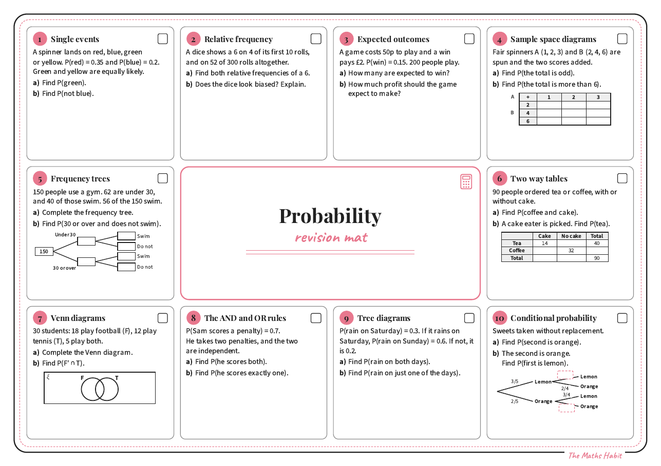 Revision mat: probability, Stretch, first page