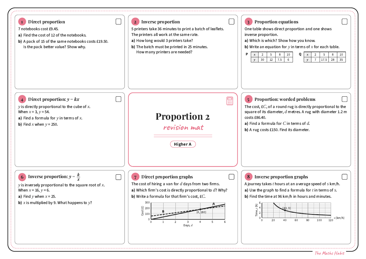 Revision mat: proportion 2, Higher A, first page