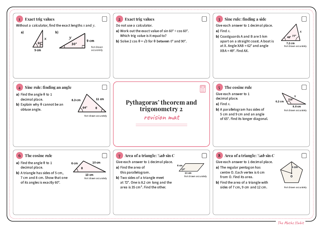 Revision mat: Pythagoras’ theorem and trigonometry 2, Stretch, first page