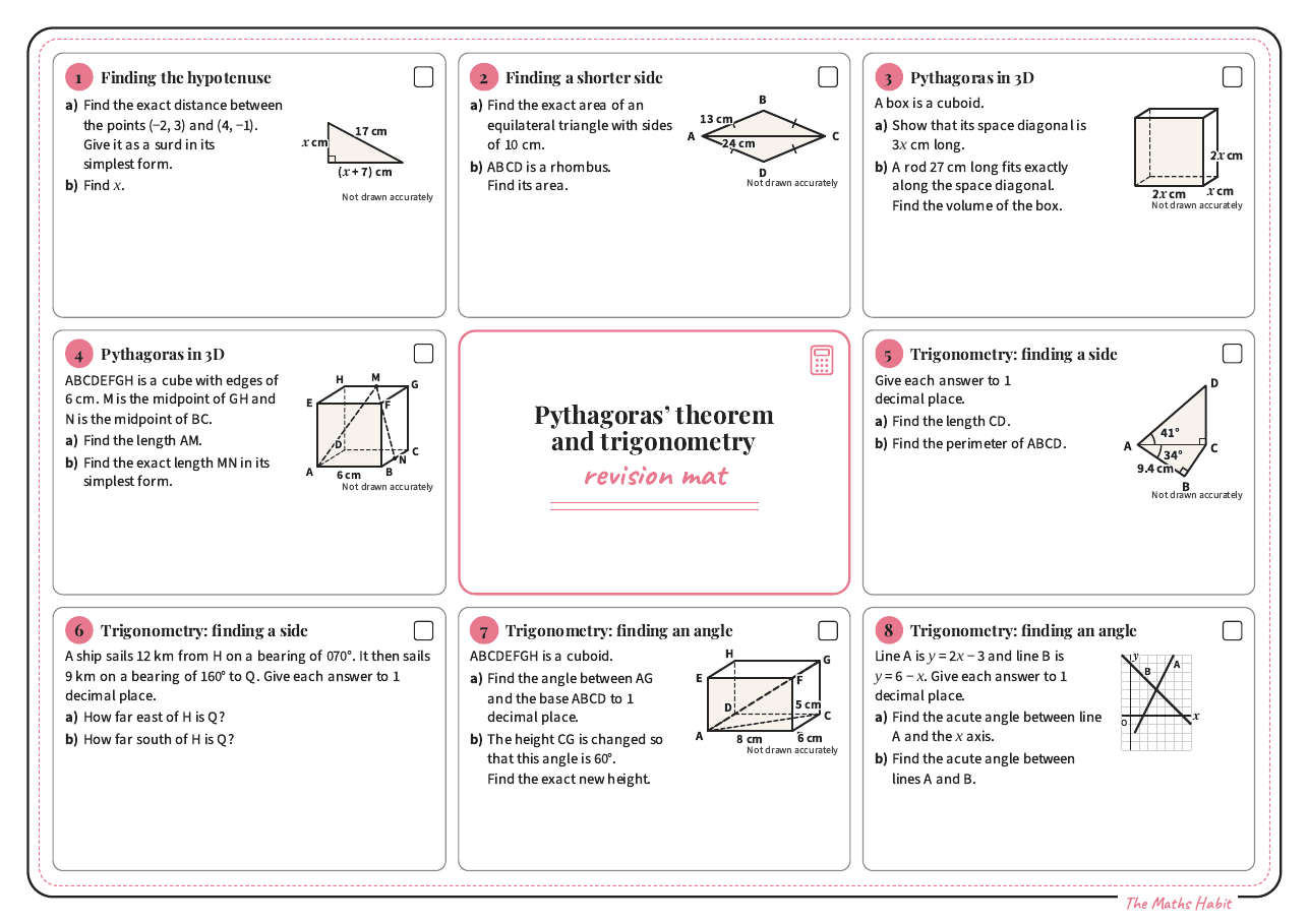 Revision mat: Pythagoras’ theorem and trigonometry, Extend, first page