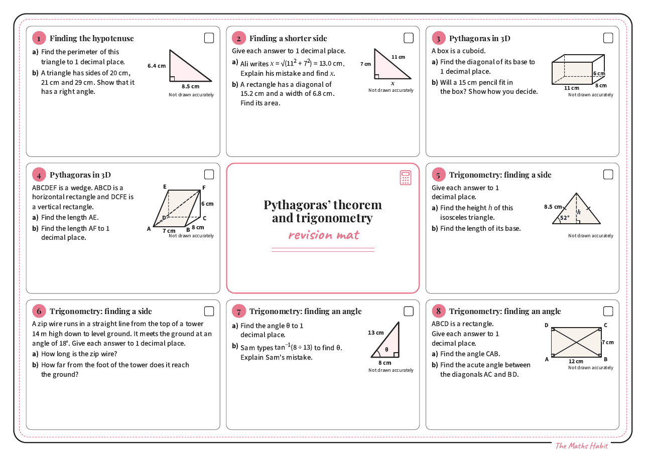 Revision mat: Pythagoras’ theorem and trigonometry, Stretch, first page