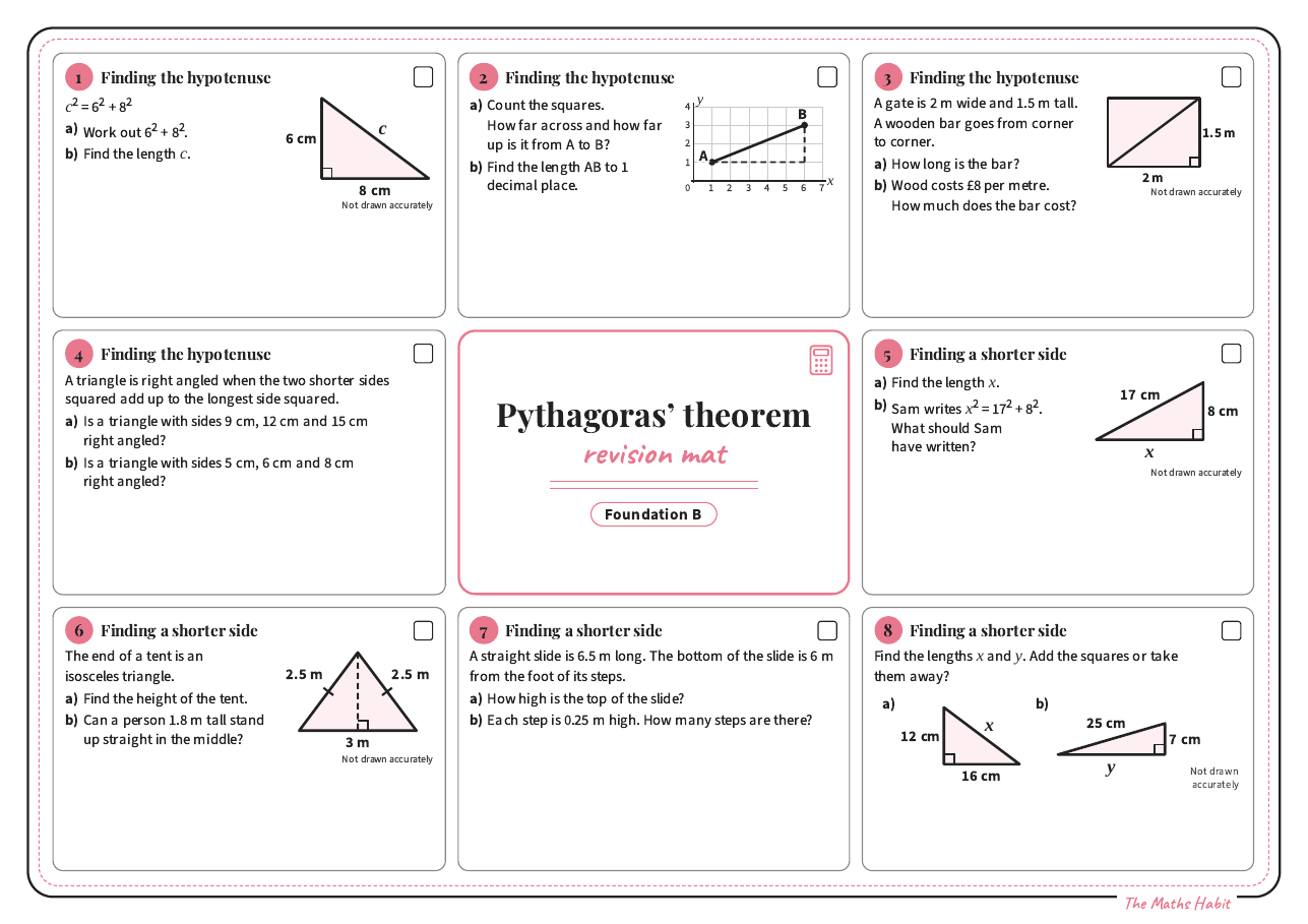 Revision mat: Pythagoras’ theorem, Foundation B, first page
