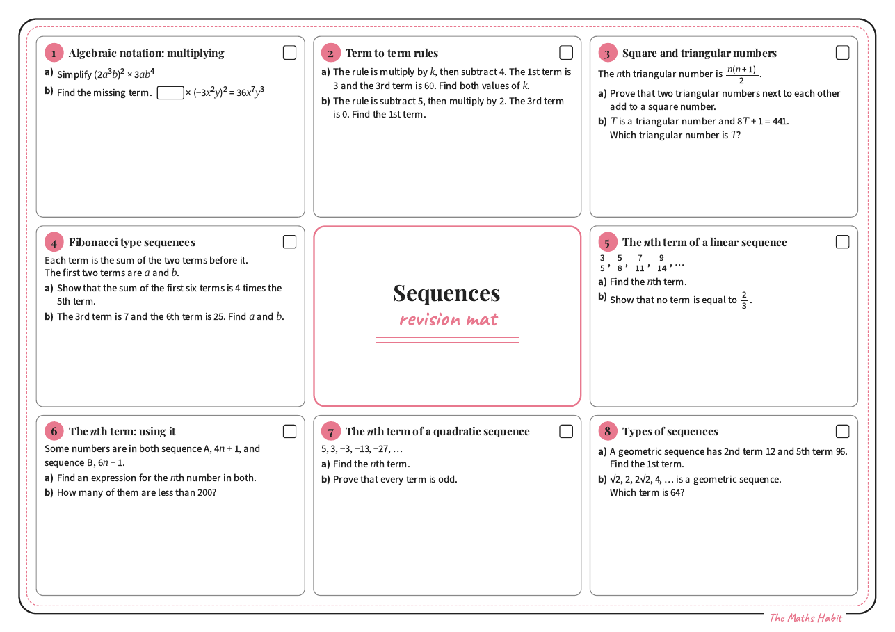 Revision mat: sequences, Extend, first page