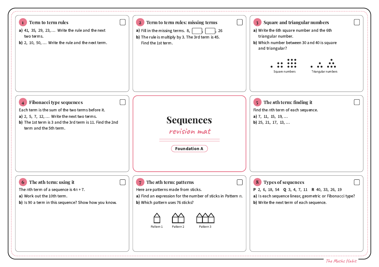 Revision mat: sequences, Foundation A, first page