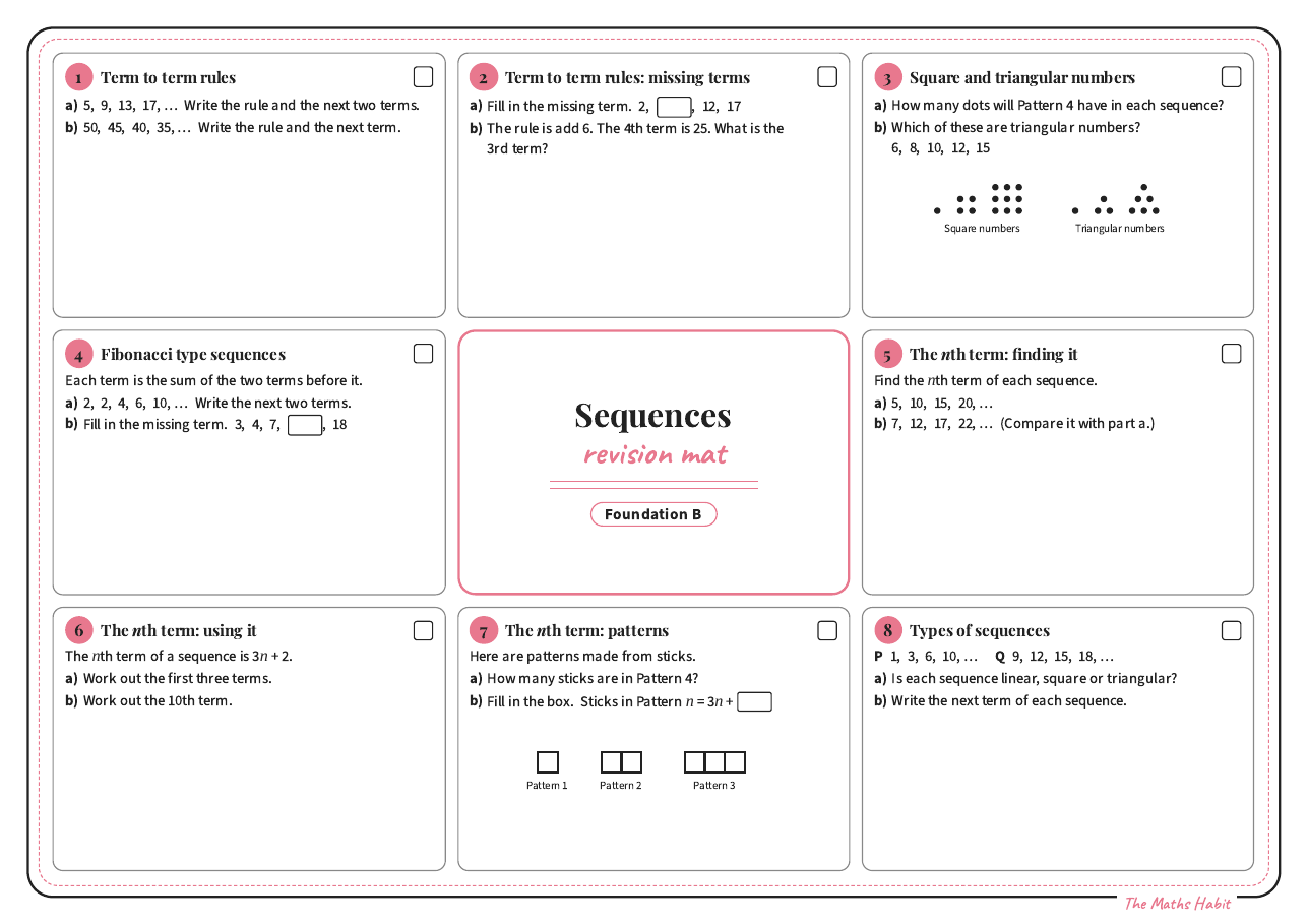 Revision mat: sequences, Foundation B, first page