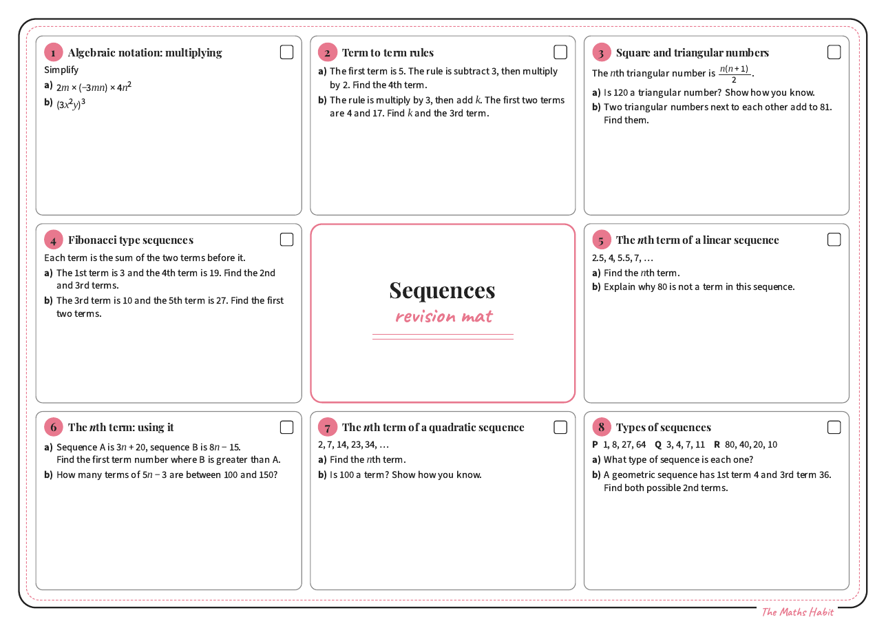 Revision mat: sequences, Stretch, first page